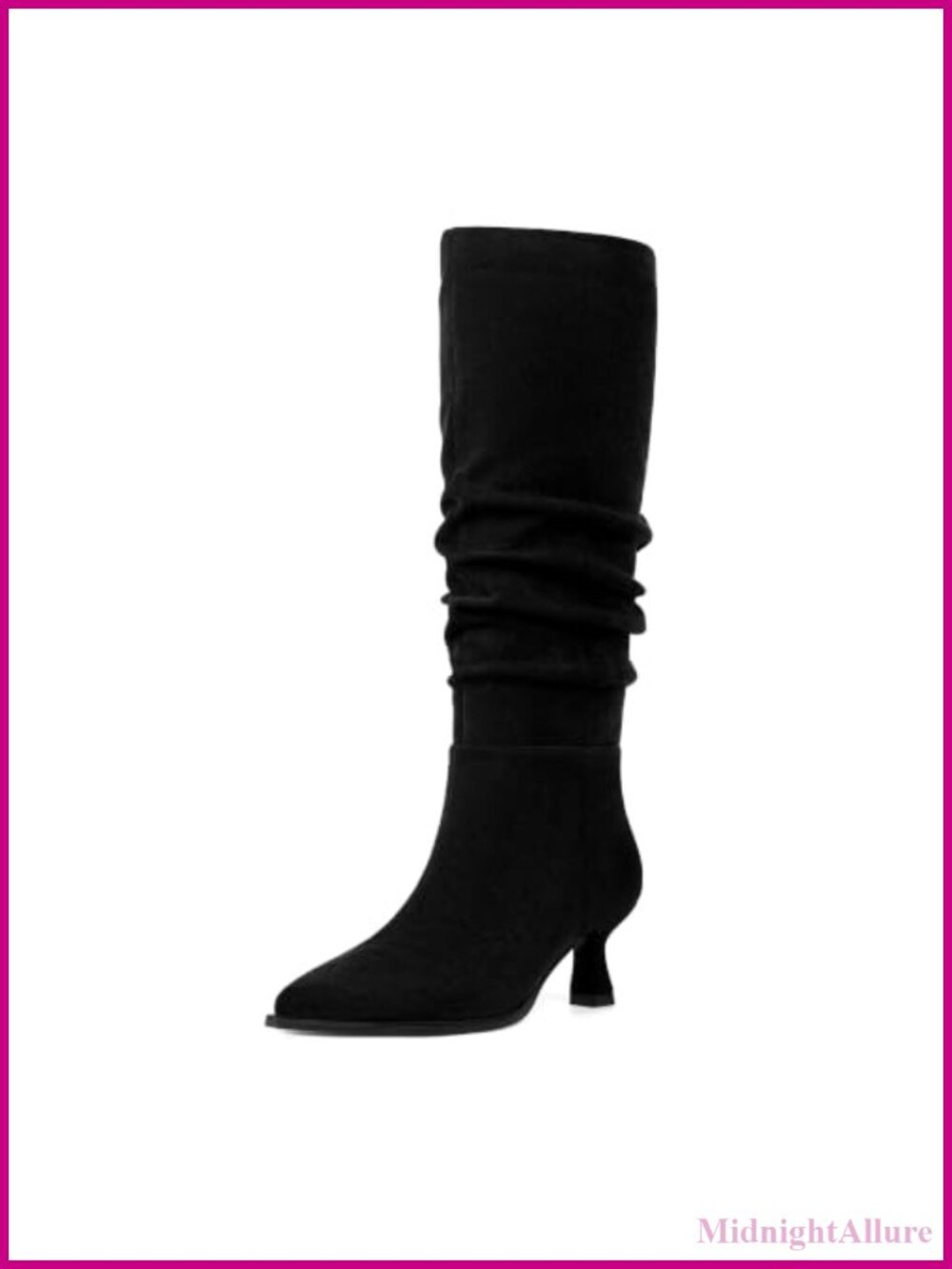 Knee High Boots Kitten Heel Pointed Toe Faux Suede Side Zip